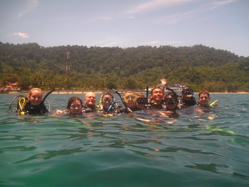 Diving group at shallow waters
