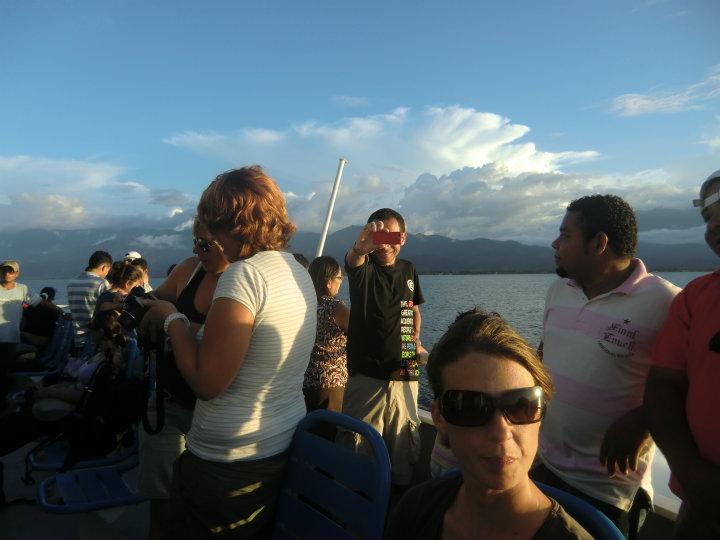 Op de boot naar Roatan, Bay Islands, Honduras
